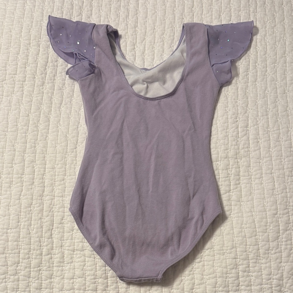 Bloch Lavender Kids Dance Leotard with Ruffled Soarkly Flutter Sleeves 4/5 - Picture 5 of 10